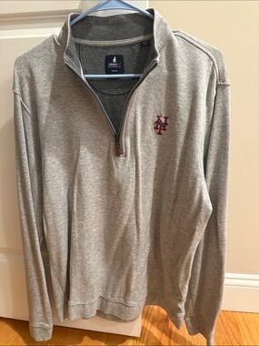 WoMen's Gray Quarter-Zip Pullover with Embroidered NY Mets Logo Johnnie o